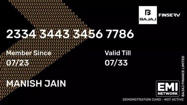 Bajaj EMI Card Explained An image of a Bajaj Finserv EMI Network Card, featuring its sleek design with branding and key benefits like easy financing, no-cost EMI options, and wide acceptance across partner stores, symbolizing financial flexibility and convenience.